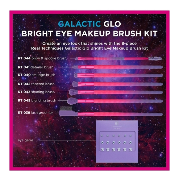 Real Techniques Galactic Glo Bright Eye Makeup Brush Kit, 8 Piece Set - Picture 3 of 5